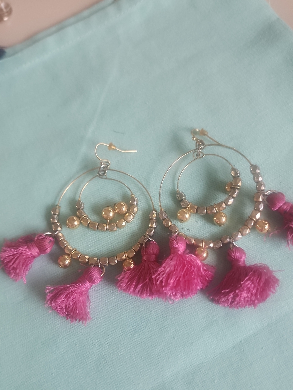Lilly Pulitzer Gold Hoop Earrings with Fuchsia Tassels